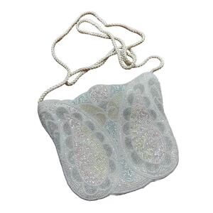 Vintage Magid white bead evening bag dressy purse pastel pattern wedding bridal